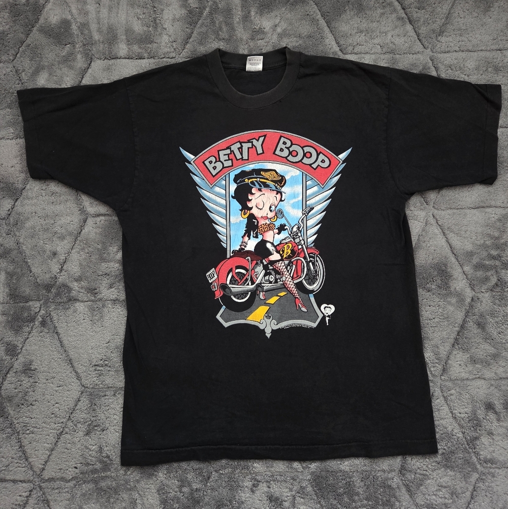 VTG 90s Betty Boop Biker Short Sleeve Tee Single Stitch Made In USA Large Cotton